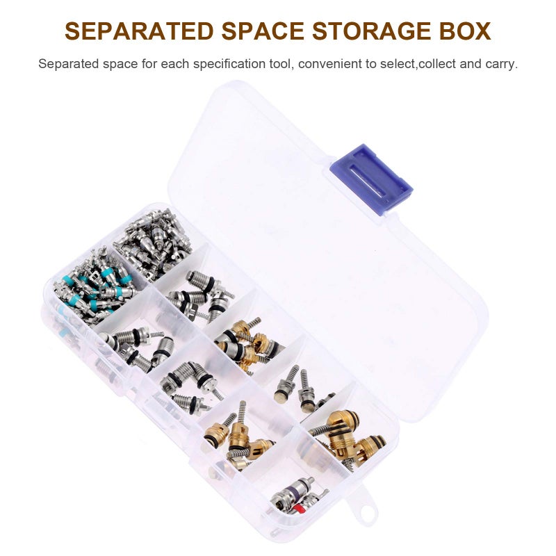 Mtsooning 102PCS Air Conditioning Valve Core Accessories Kit, AC R12 R134A Refrigeration Tire Valve Stem Cores & Removal Installer Tool, R134A Valve Kit for Car Air Contitionaing Repair - Image 3